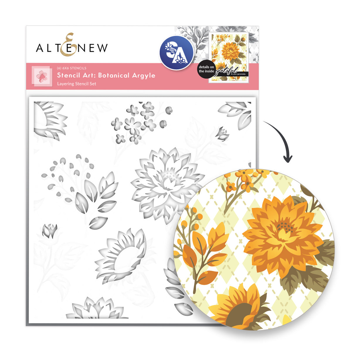 altenew-botanical-argyle-layering-stencil-set-6in1-6x6-blumen image 1
