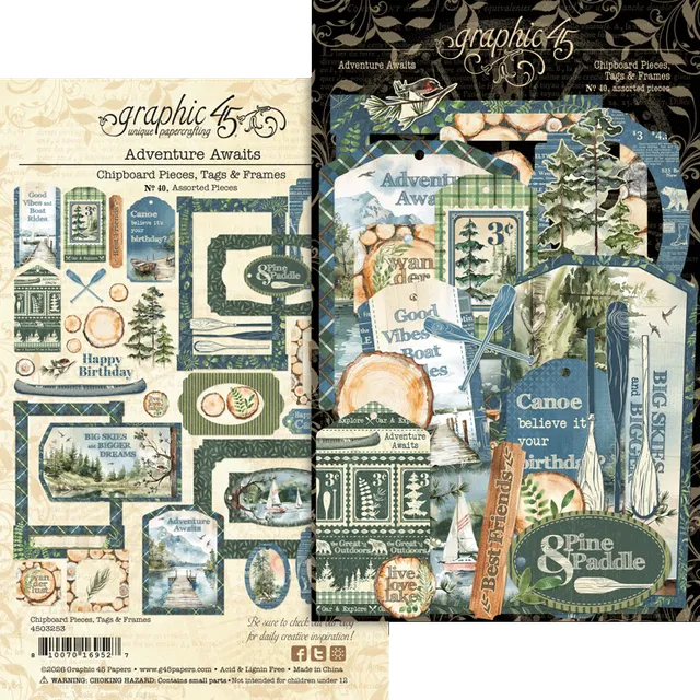 graphic-45-adventure-awaits-chipboard-tags-frames-40-teile image 1