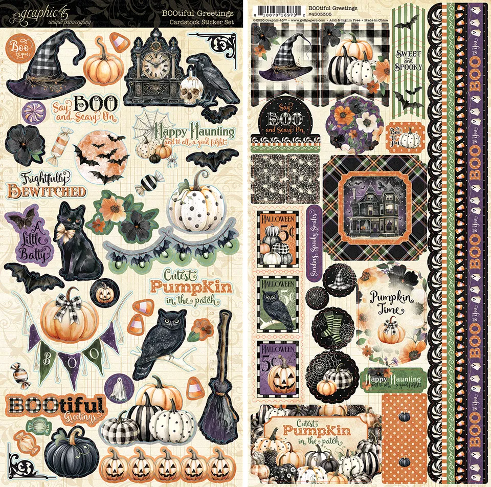 graphic-45-bootiful-greetings-sticker-set-halloween-2-bogen image 1