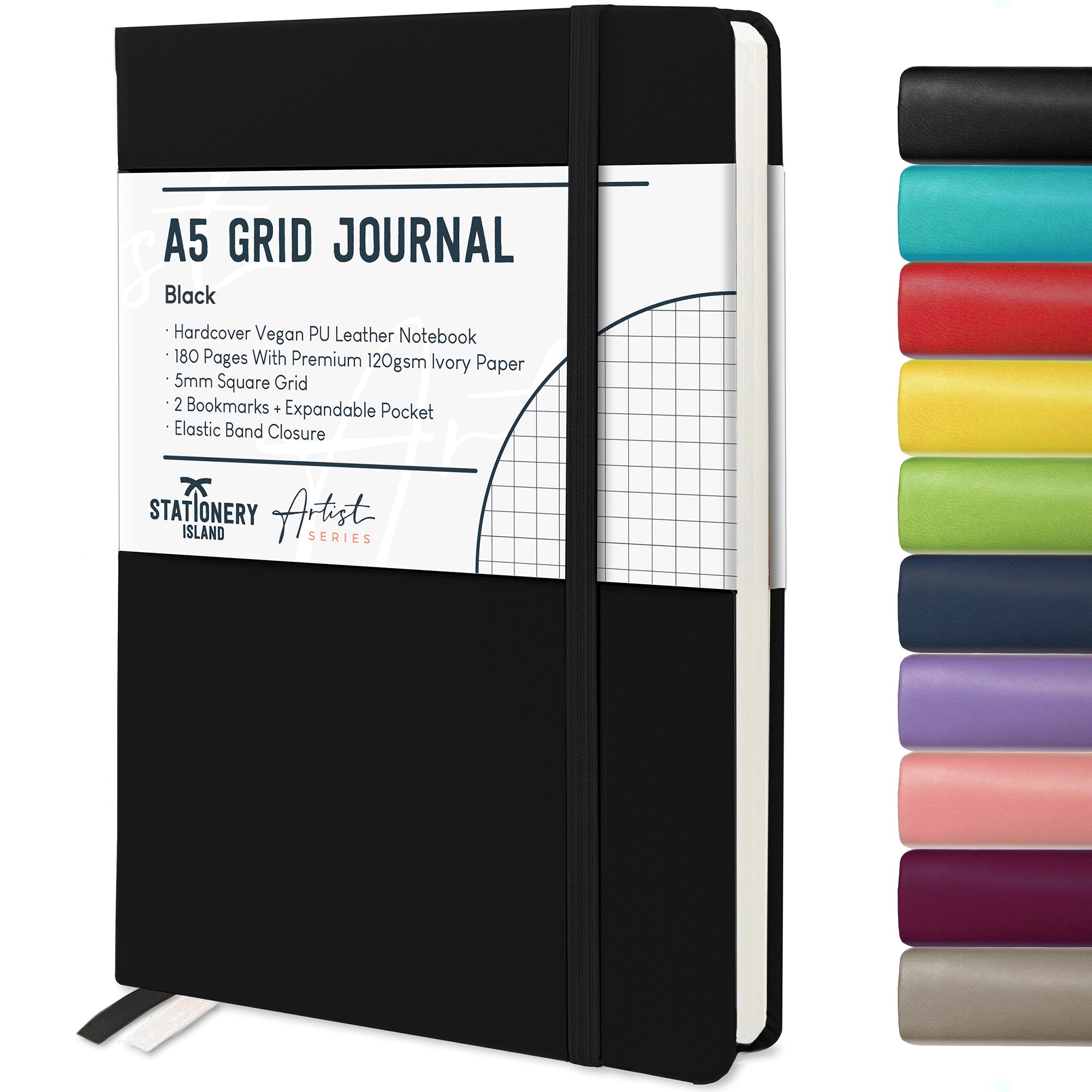 stationery-island-journals-a5-grid-journal-notizbuch-schwarz-kariert image 2