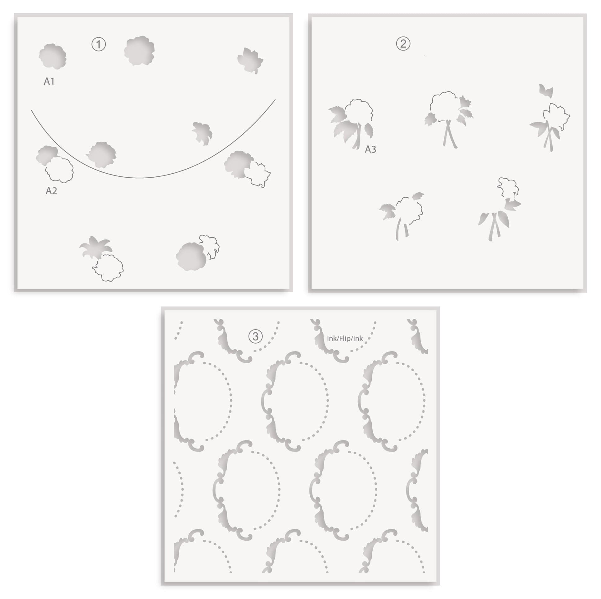 altenew-floral-cameo-schablonen-set-3-teilig-6x6-blumen image 2