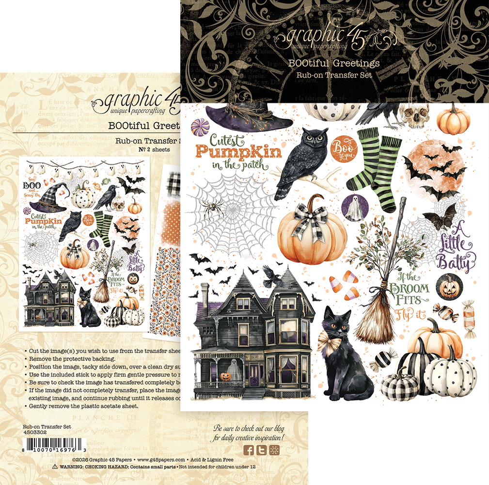 graphic-45-bootiful-greetings-rub-on-transfers-halloween image 1