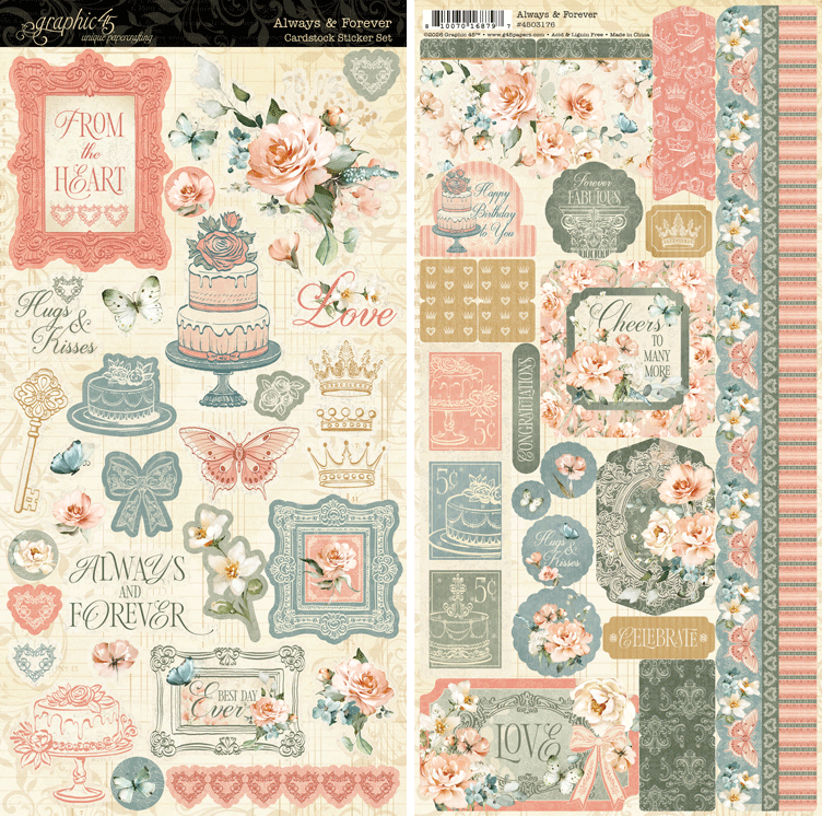 graphic-45-always-forever-sticker-set-vintage-2-bogen image 1