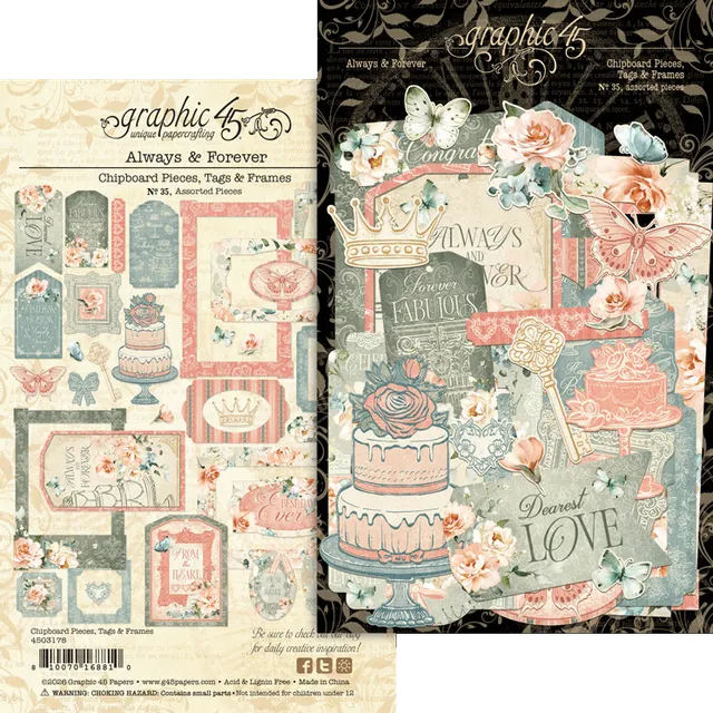 graphic-45-always-forever-chipboard-tags-frames-bastelset image 1