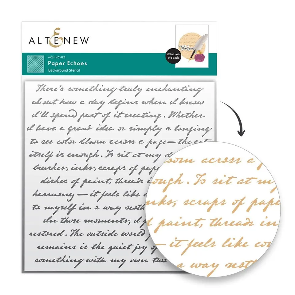 altenew-paper-echoes-stencil-schablone-schrift-6x6-vintage image 1