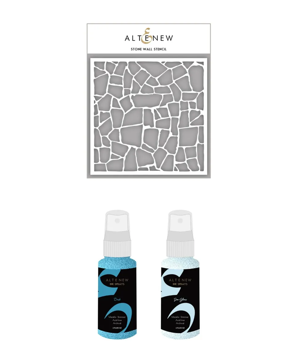 altenew-stone-wall-stencil-sea-glass-dusk-spray-bundle image 1