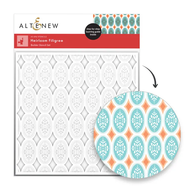 altenew-heirloom-filigree-stencil-set-4in1-schablone-6x6 image 1