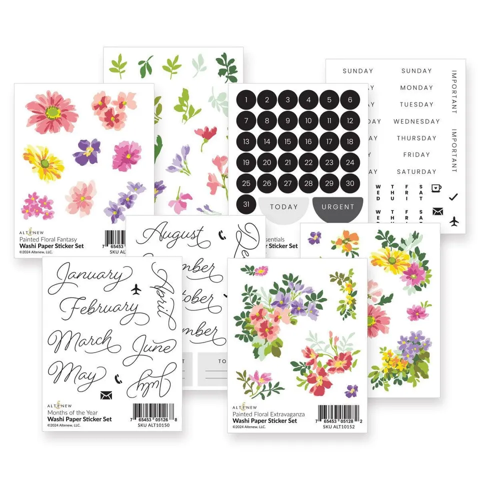 altenew-washi-paper-sticker-bundle-floral-und-kalender-8-bogen image 1