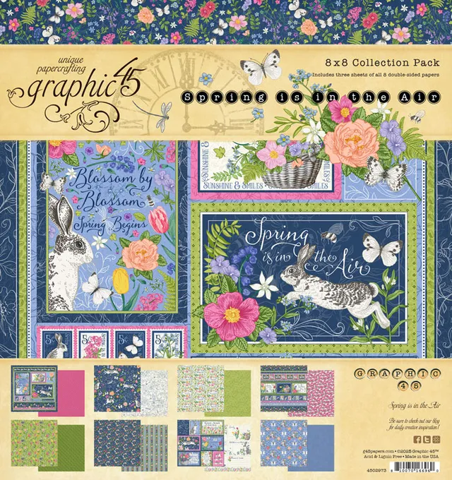 graphic-45-spring-is-in-the-air-8x8-papierblock-hasen-blumen image 1