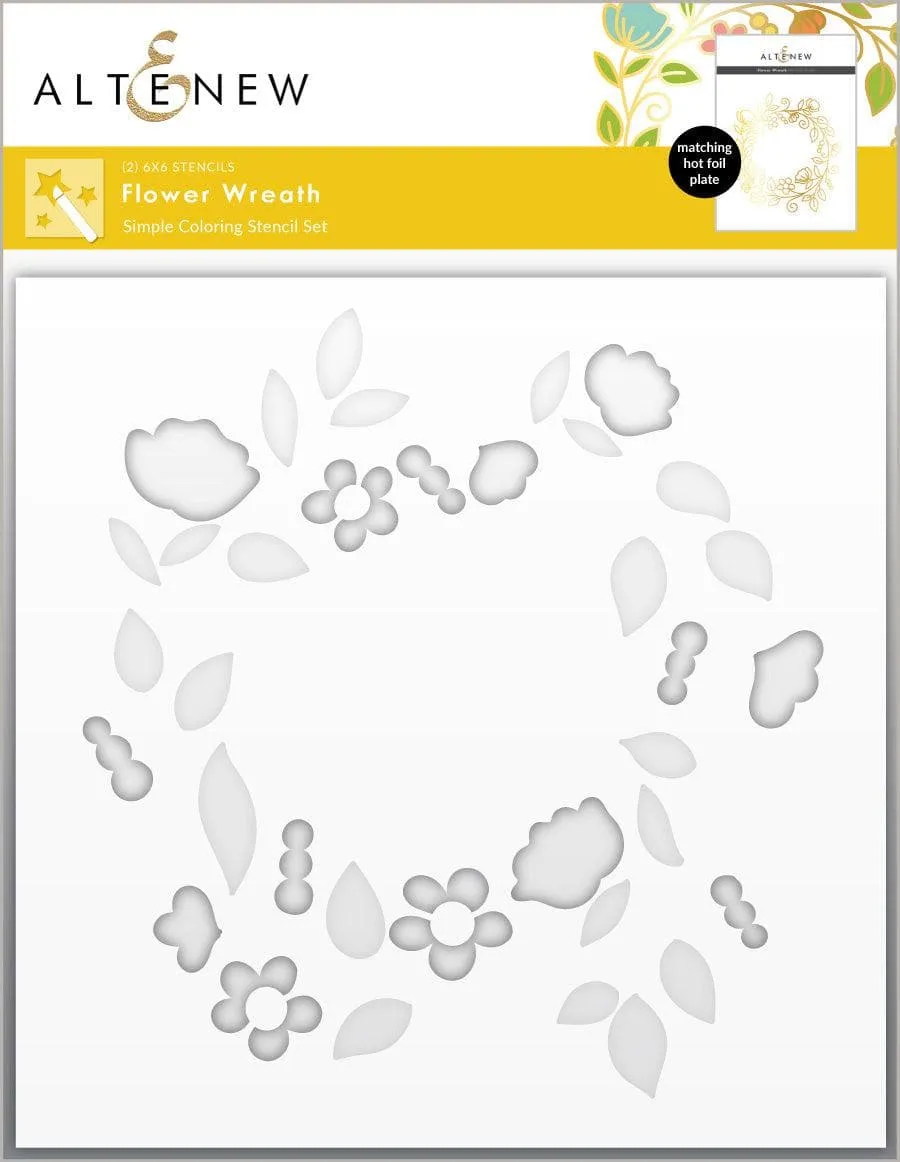 altenew-flower-wreath-simple-coloring-stencil-set-2-in-1-floral image 1