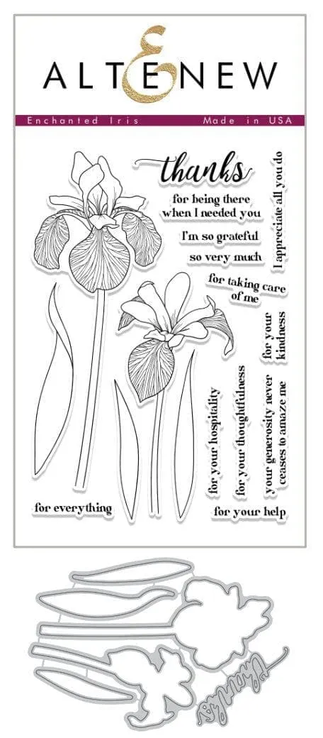 altenew-enchanted-iris-stempelset-blumen-danketext image 1