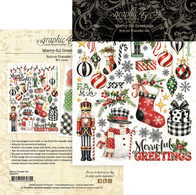 graphic-45-merry-ful-greetings-rub-ons-weihnachten-2-bogen image 1
