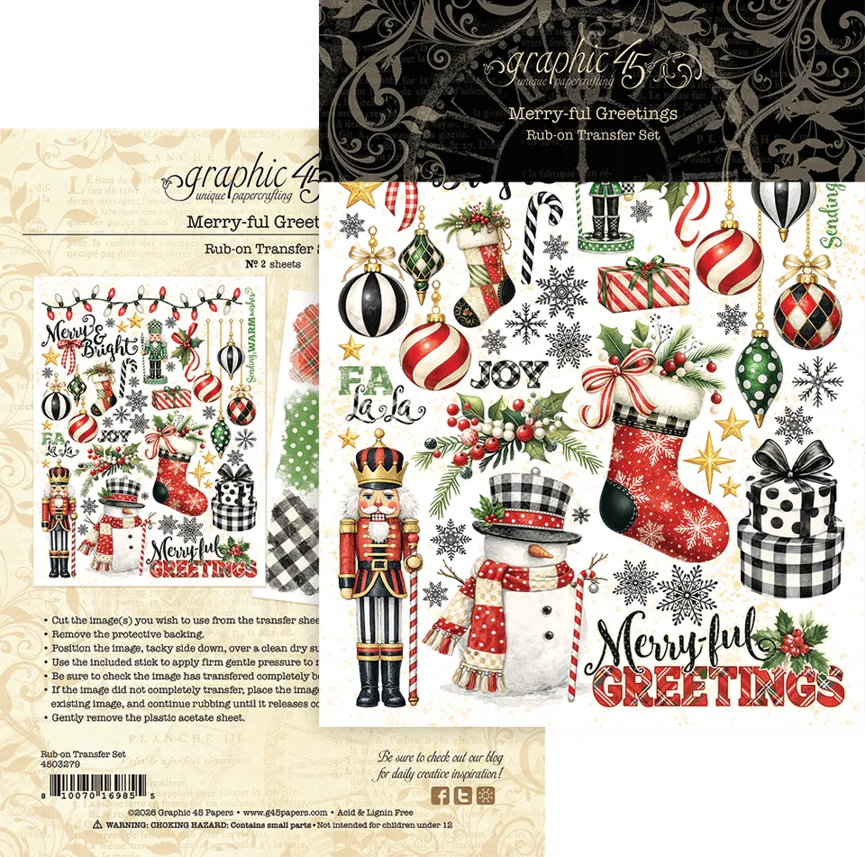 graphic-45-merry-ful-greetings-rub-ons-weihnachten-2-bogen image 1
