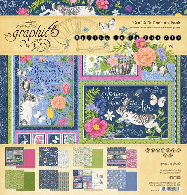 graphic-45-spring-is-in-the-air-12x12-papier-hasen-blumen image 1