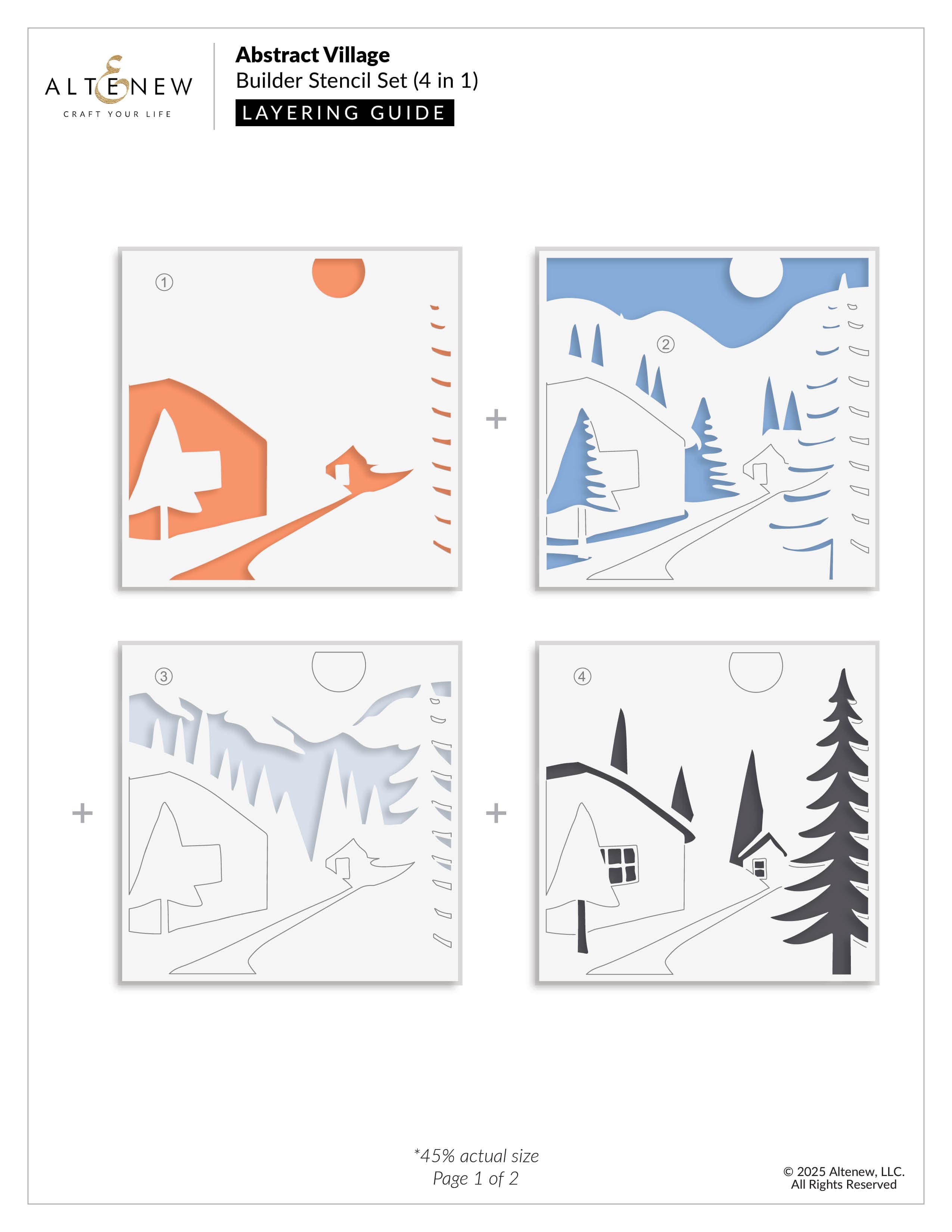altenew-abstract-village-builder-stencil-set-schablone-6x6-winterdorf image 3