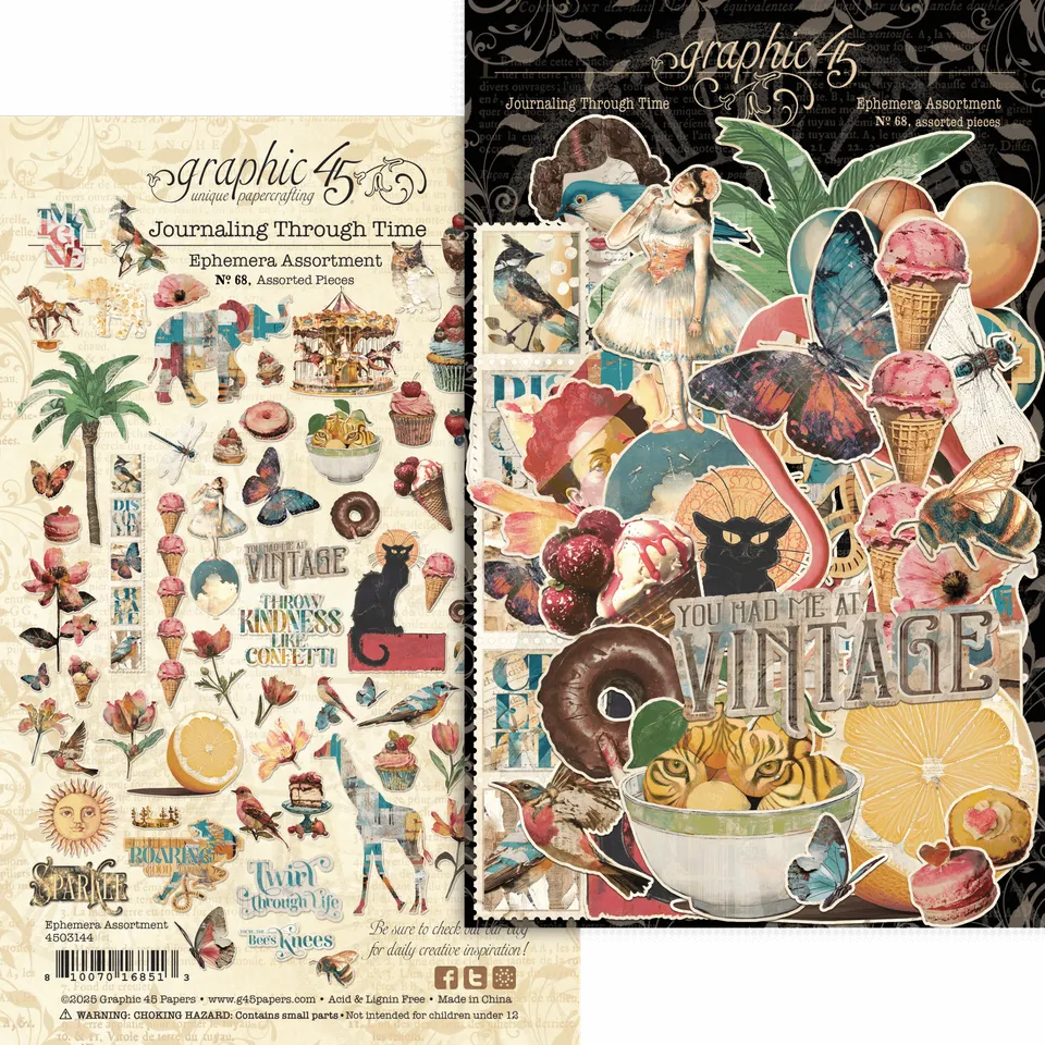 graphic-45-journaling-through-time-ephemera-set-65-teile image 1