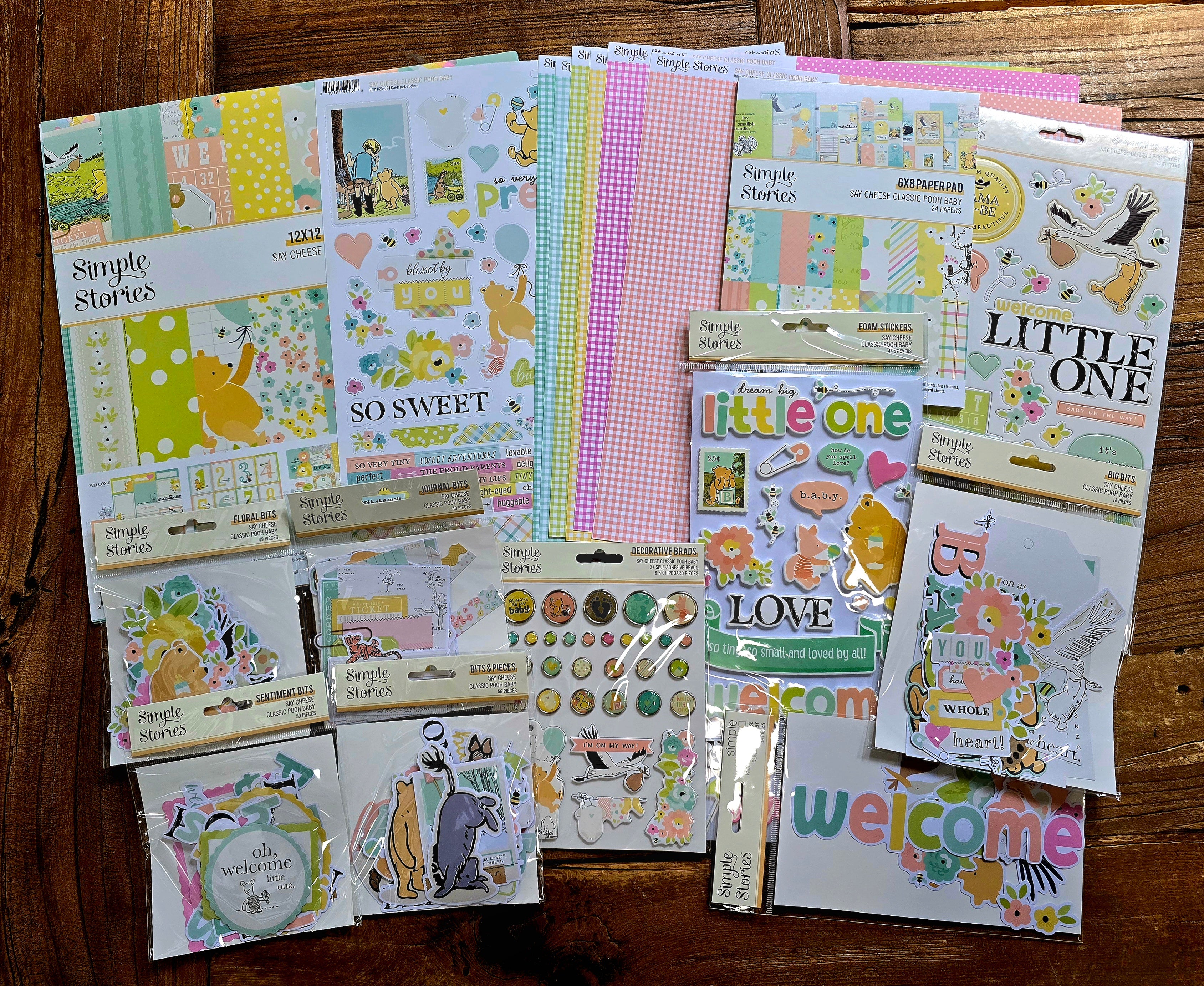 simple-stories-say-cheese-classic-pooh-baby-scrapbook-bundle-set image 1
