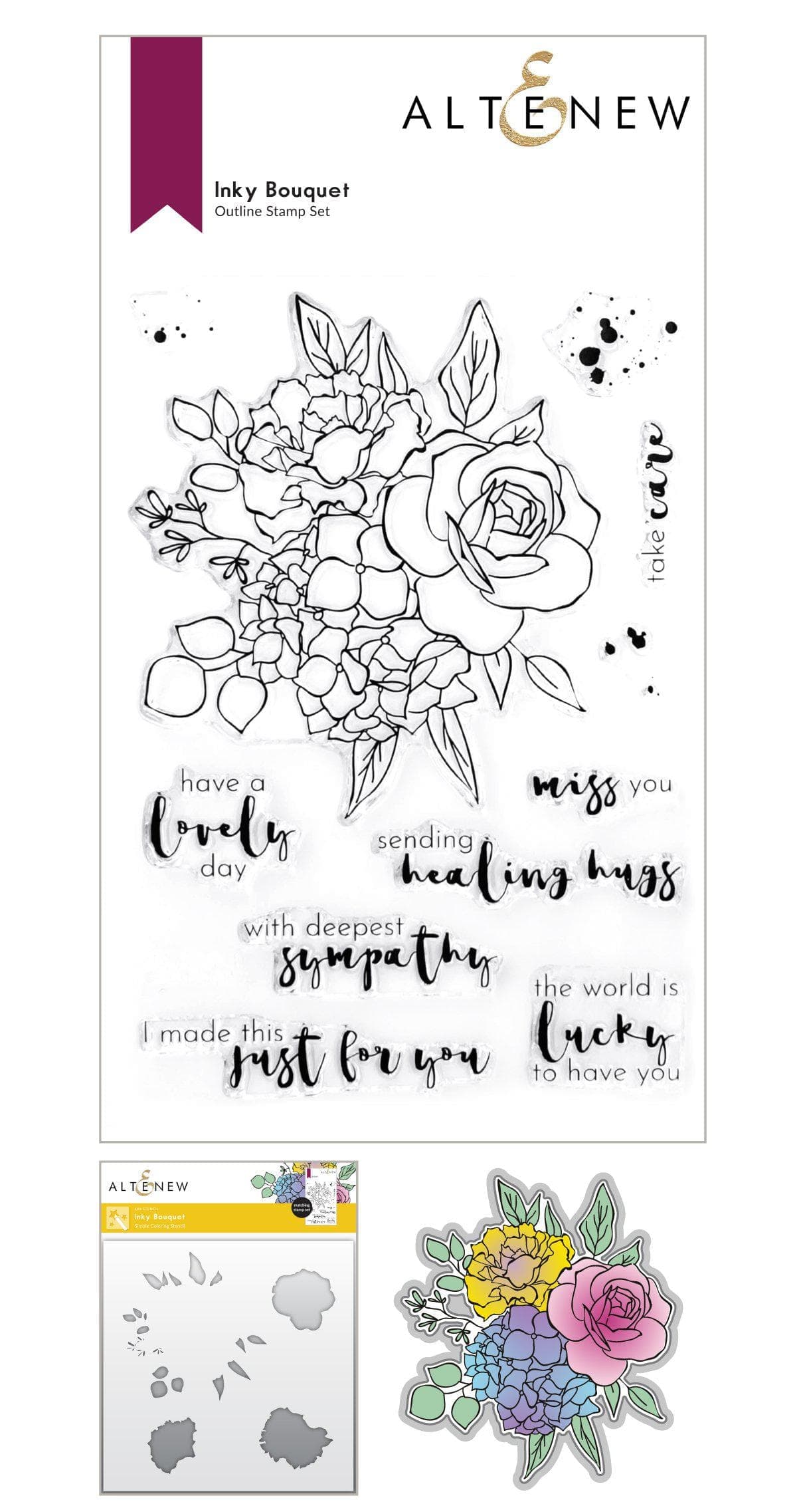 altenew-inky-bouquet-coloring-stencil-schablone-6x6-blumen image 1