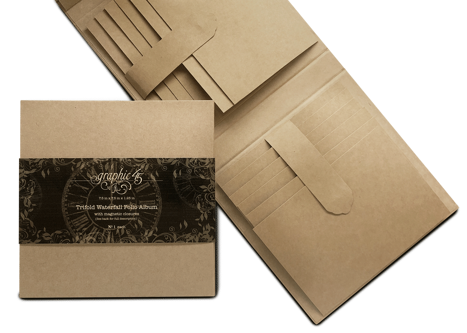 graphic-45-staples-trifold-waterfall-folio-album-kraft image 1