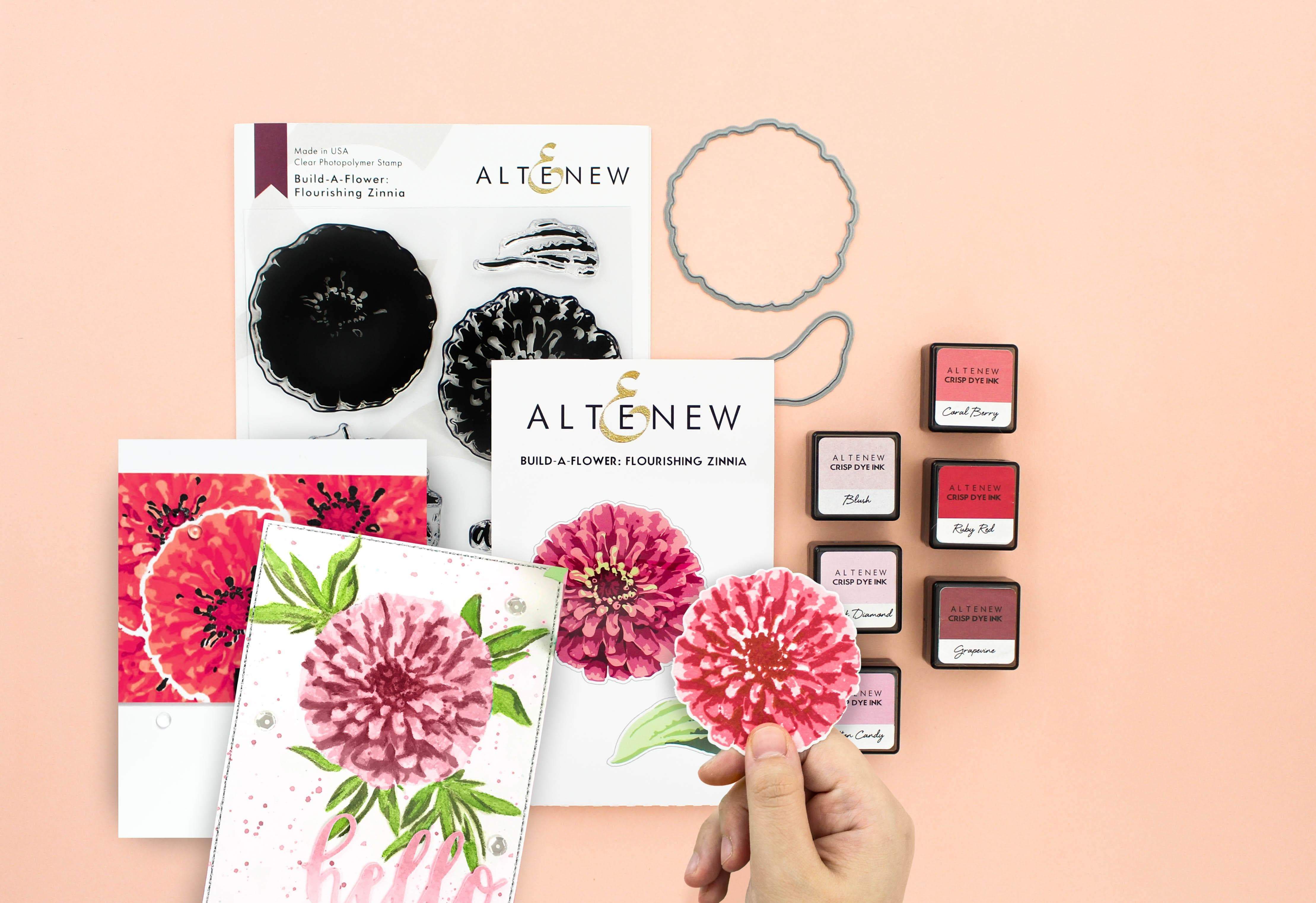 altenew-flourishing-zinnia-stempel-stanzen-ink-bundle-rosa image 3