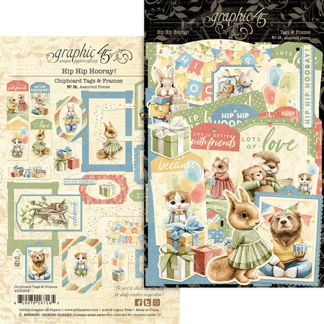 graphic-45-hip-hip-hooray-chipboard-tags-frames-30tlg image 1