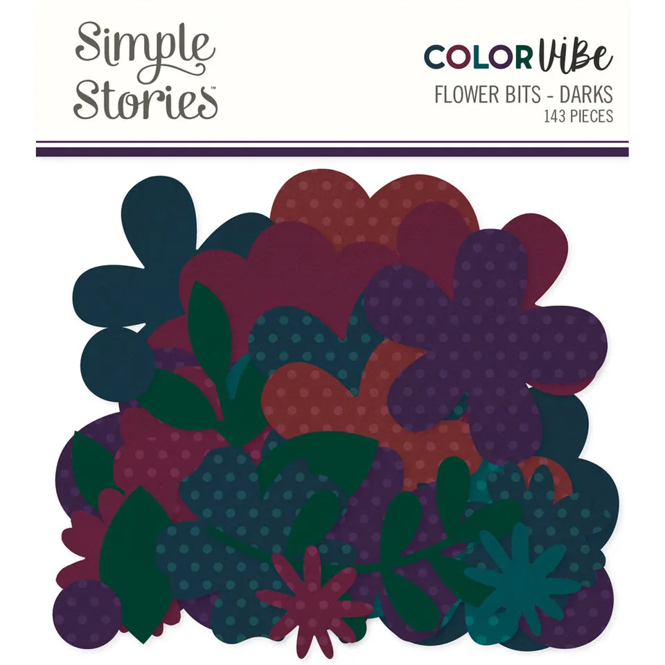 simple-stories-color-vibe-flower-bits-darks-blumensticker-143-teile image 1