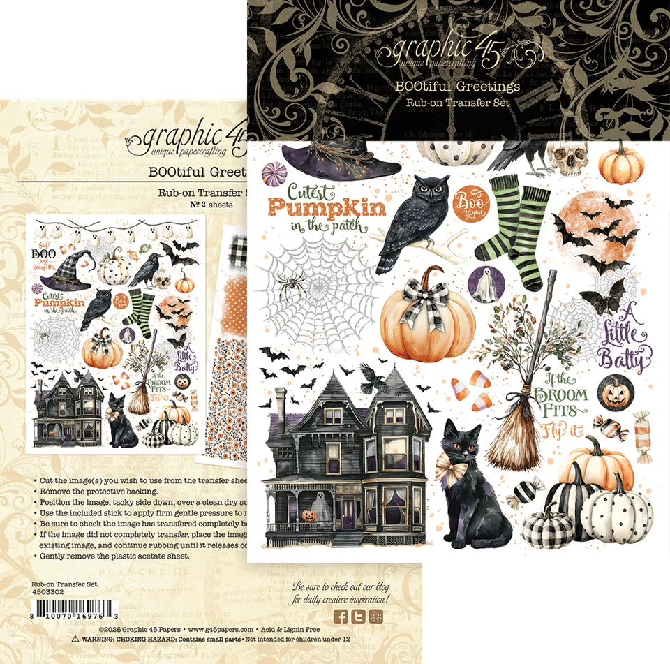 graphic-45-bootiful-greetings-rub-on-transfers-halloween image 1