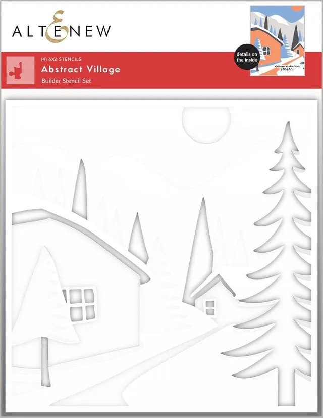 altenew-abstract-village-builder-stencil-set-schablone-6x6-winterdorf image 1