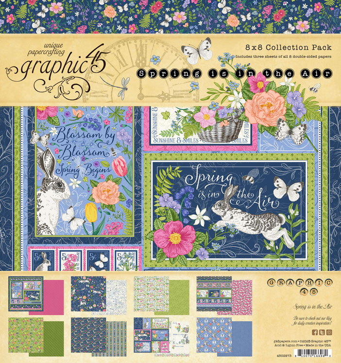 graphic-45-spring-is-in-the-air-8x8-papierblock-hasen-blumen image 1