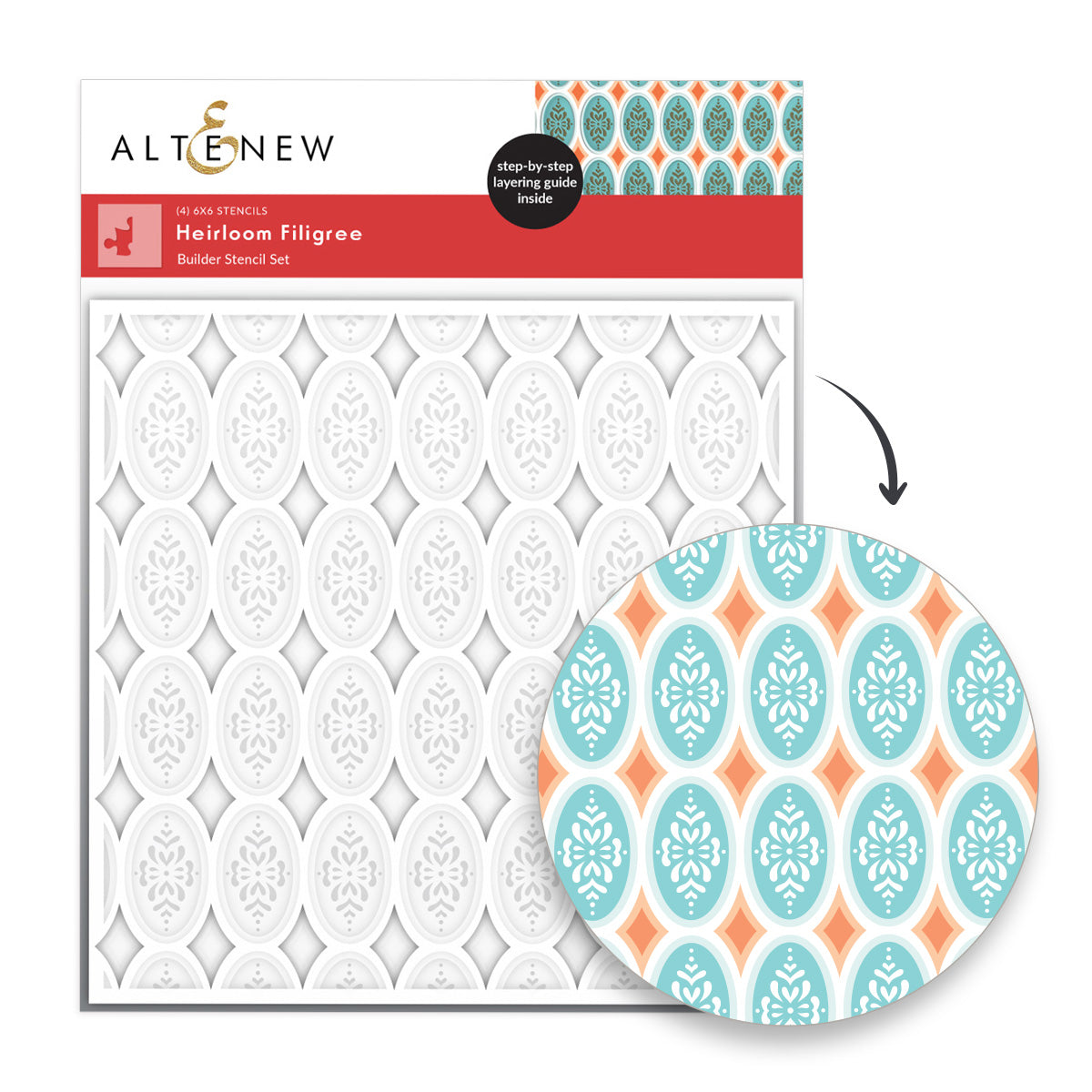 altenew-heirloom-filigree-stencil-set-4in1-schablone-6x6 image 1