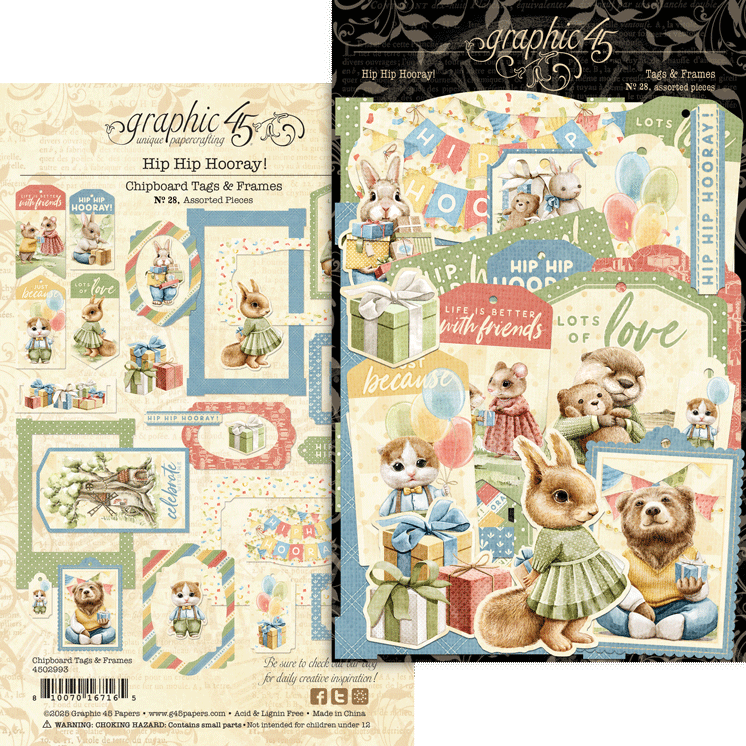 graphic-45-hip-hip-hooray-chipboard-tags-frames-30tlg image 1