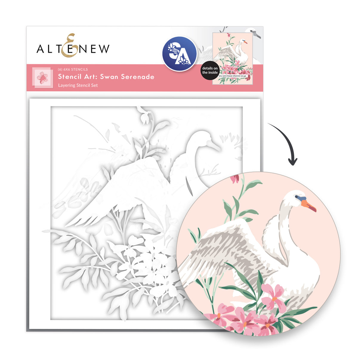 altenew-stencil-art-swan-serenade-schablonen-set-6in1-floral image 1