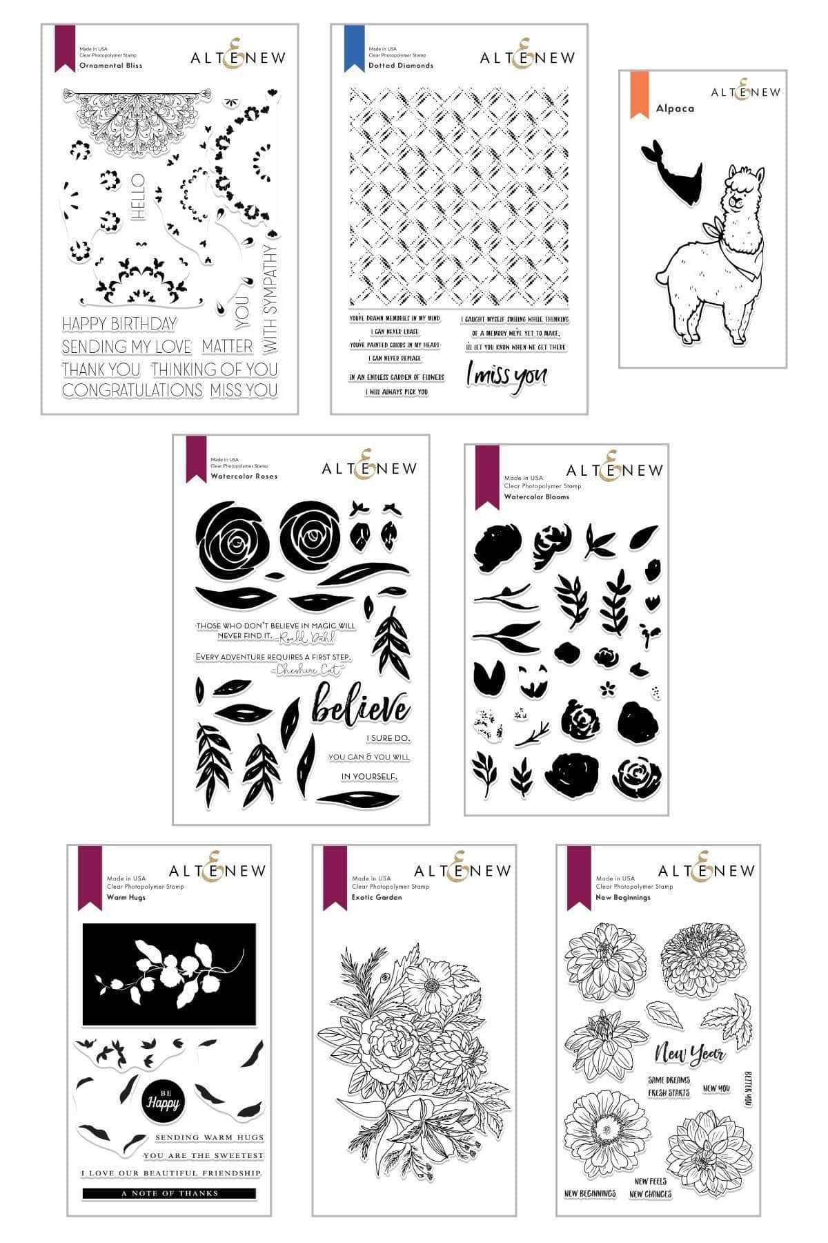 altenew-blissful-beginnings-stempelset-bundle-8-teilig-floral image 1