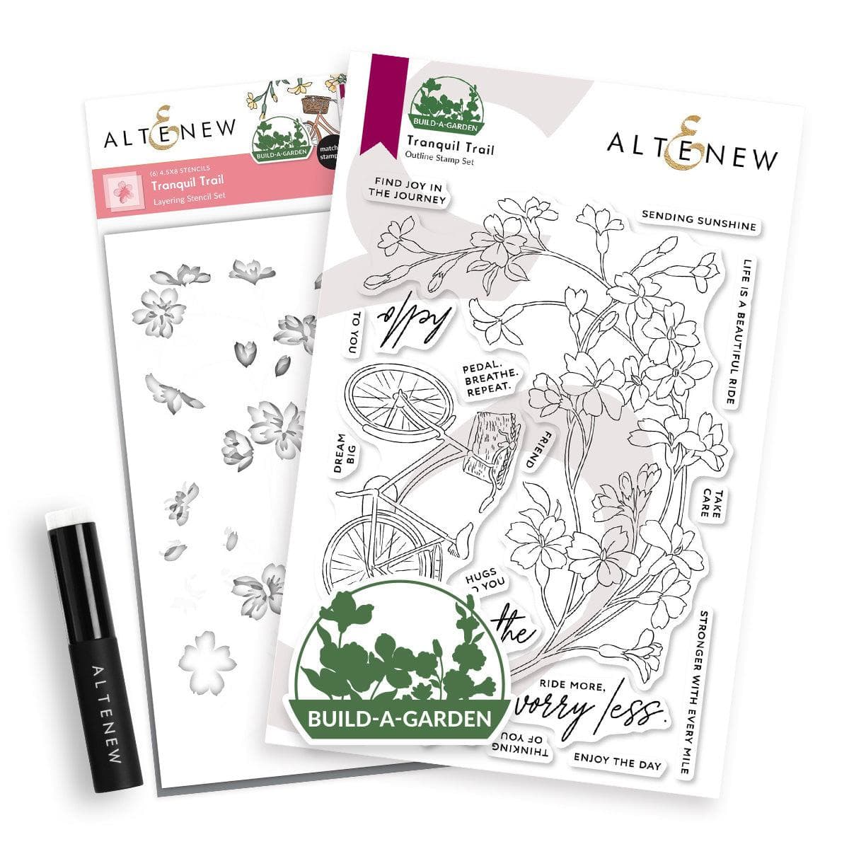 altenew-build-a-garden-tranquil-trail-stempelset-fahrrad-blumen image 1
