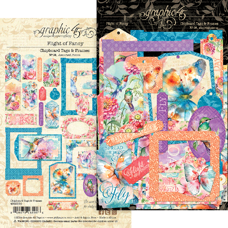 graphic-45-flutter-flight-of-fancy-chipboard-tags-30-stk image 1