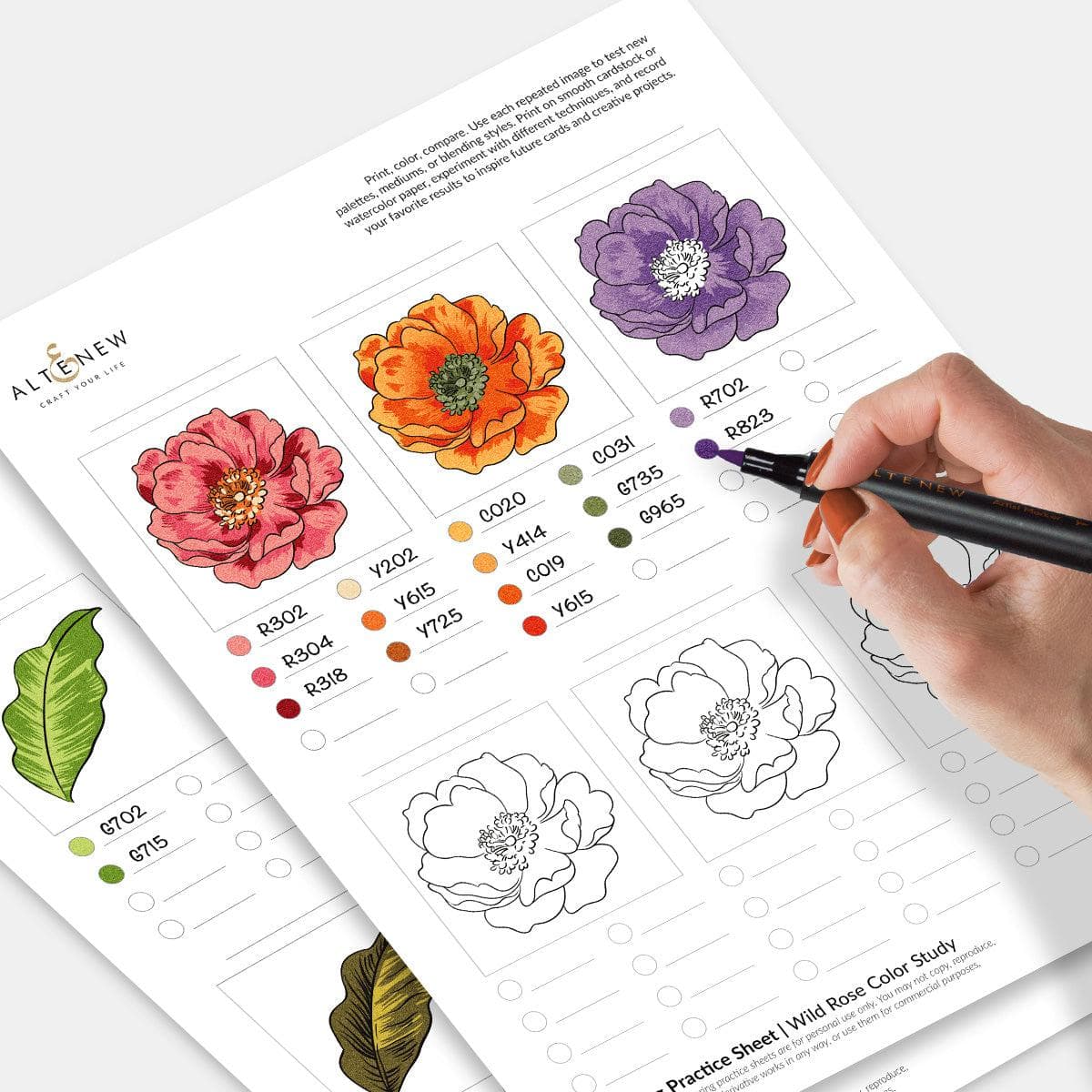altenew-coloring-practice-sheets-vol-1-printable-6-seiten image 2