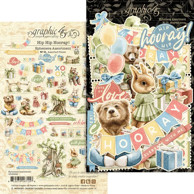 graphic-45-hip-hip-hooray-ephemera-set-65-teile-geburtstag image 1