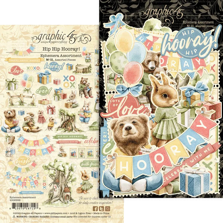 graphic-45-hip-hip-hooray-ephemera-set-65-teile-geburtstag image 1