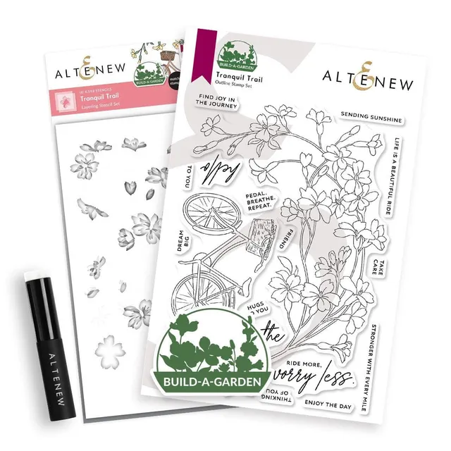 altenew-build-a-garden-tranquil-trail-stempelset-fahrrad-blumen image 1