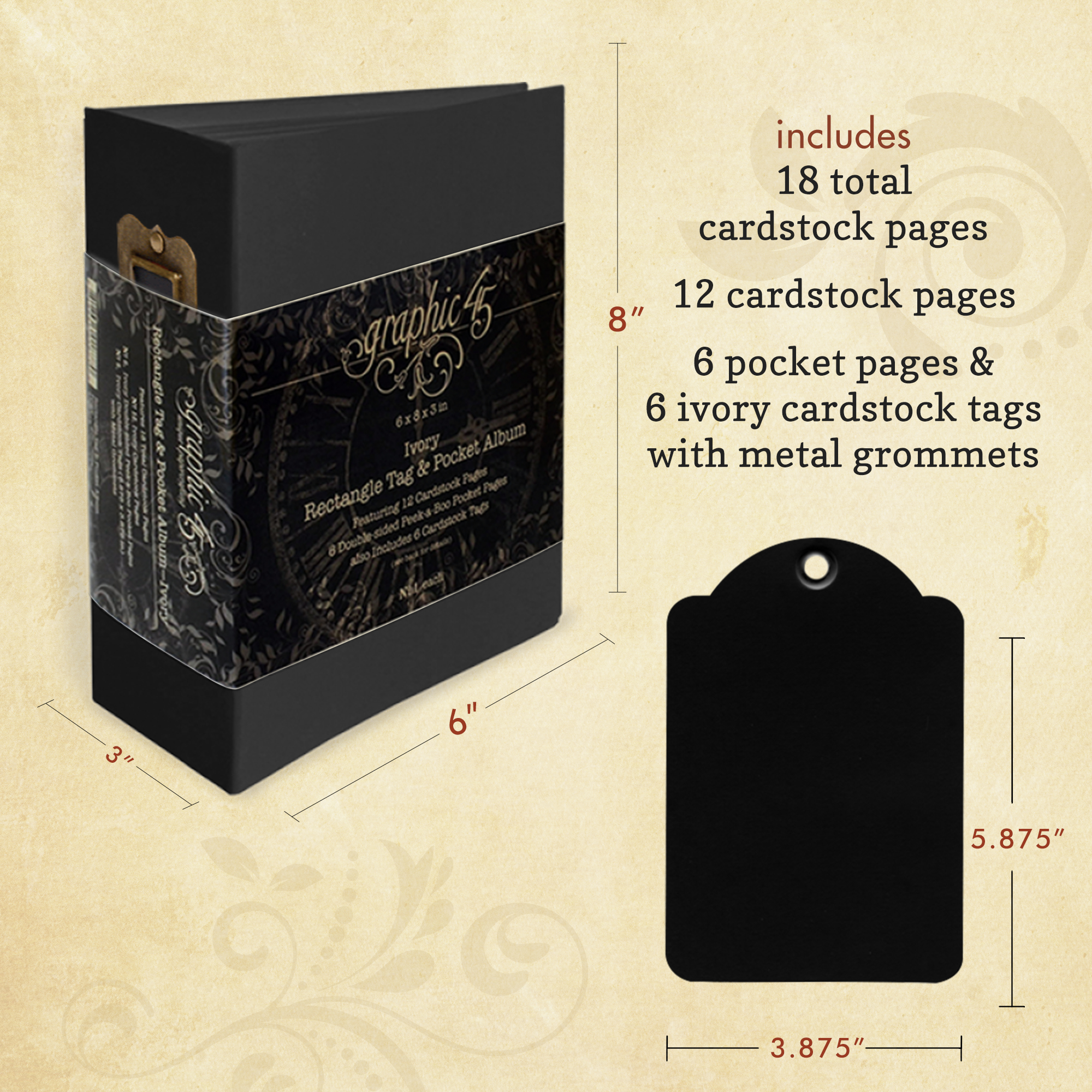 graphic-45-staples-rectangle-tag-pocket-album-schwarz image 2