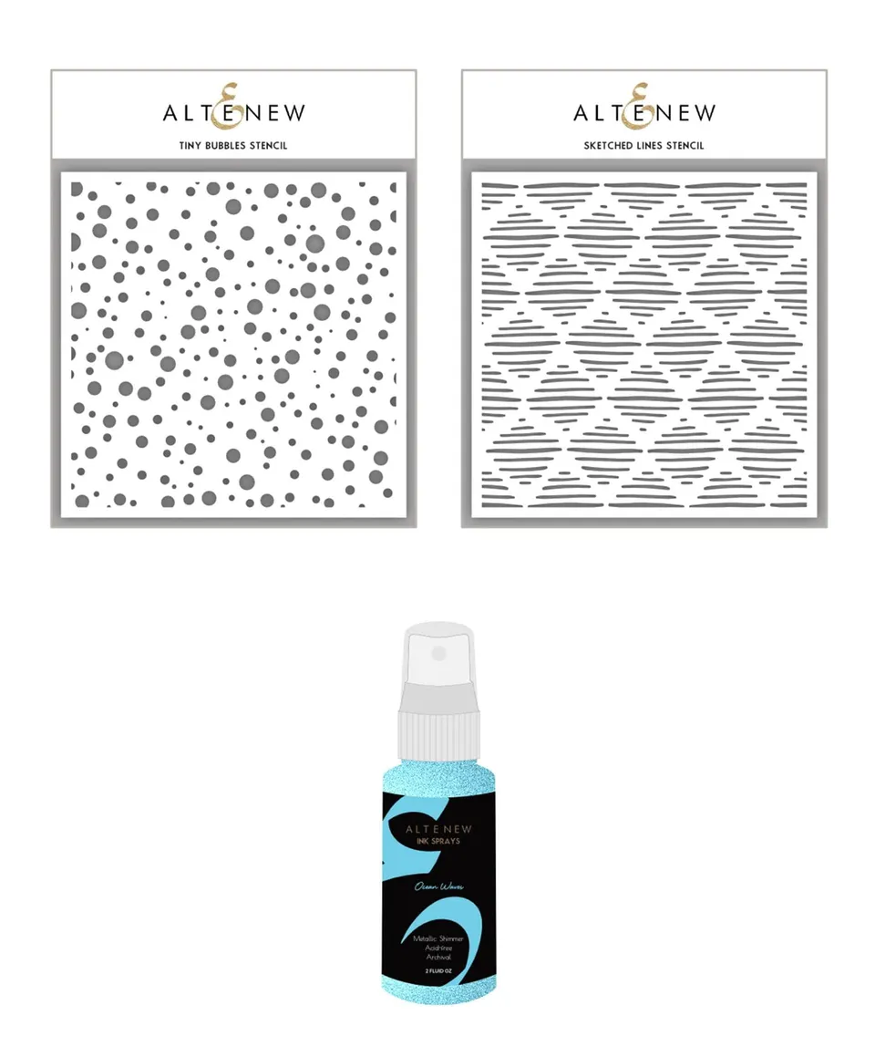 altenew-tiny-bubbles-sketched-lines-stencils-mit-ocean-waves-spray image 1