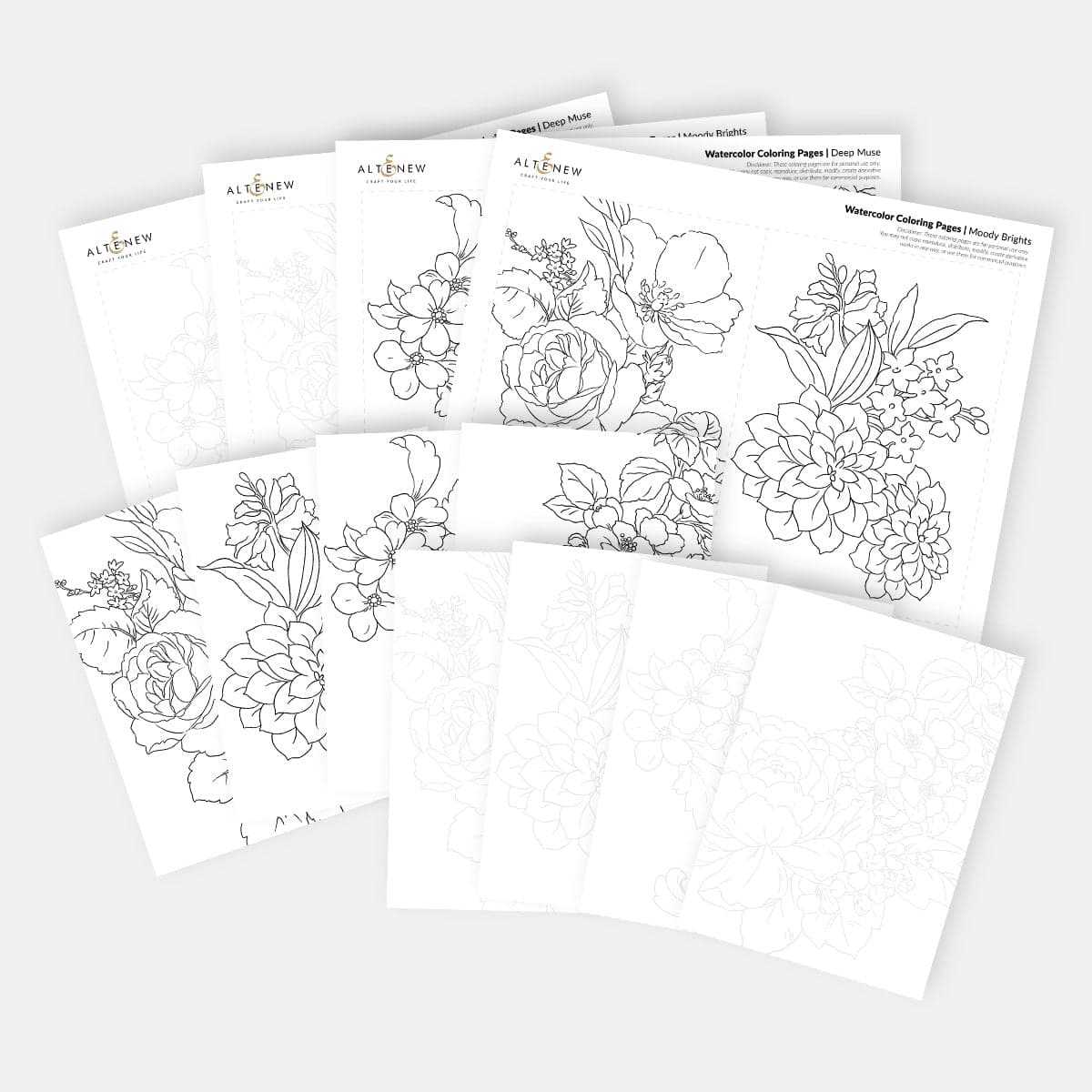 altenew-coloring-essentials-watercolor-ausmalbilder-blumen-5x7-pdf image 1